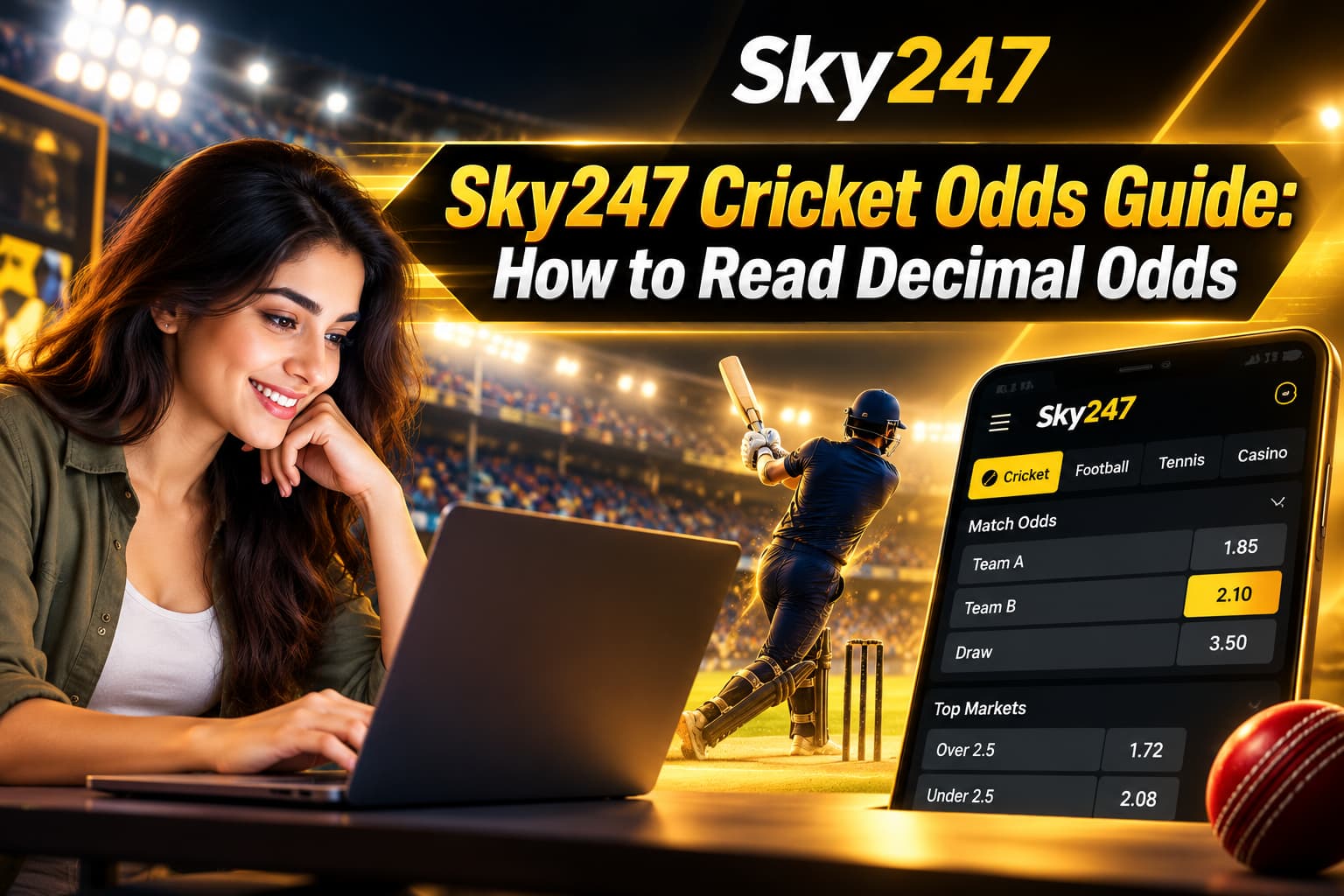 Sky247 Cricket Odds Guide explaining decimal odds, cricket betting returns, and live match odds